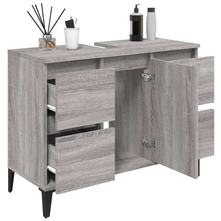 Wastafelkast 80X33X60 Cm Bewerkt Hout Eikenkleurig Grijs sonoma
