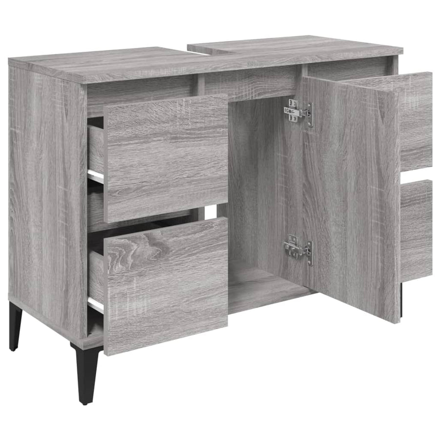Wastafelkast 80X33X60 Cm Bewerkt Hout Eikenkleurig Grijs sonoma