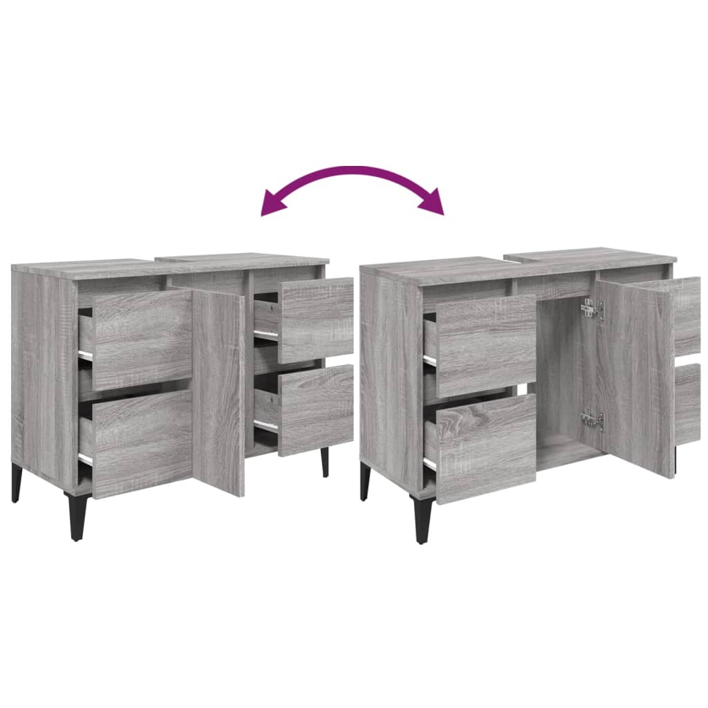 Wastafelkast 80X33X60 Cm Bewerkt Hout Eikenkleurig Grijs sonoma