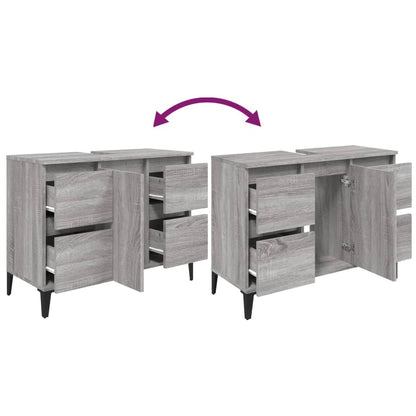 Wastafelkast 80X33X60 Cm Bewerkt Hout Eikenkleurig Grijs sonoma