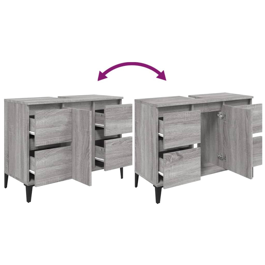 Wastafelkast 80X33X60 Cm Bewerkt Hout Eikenkleurig Grijs sonoma