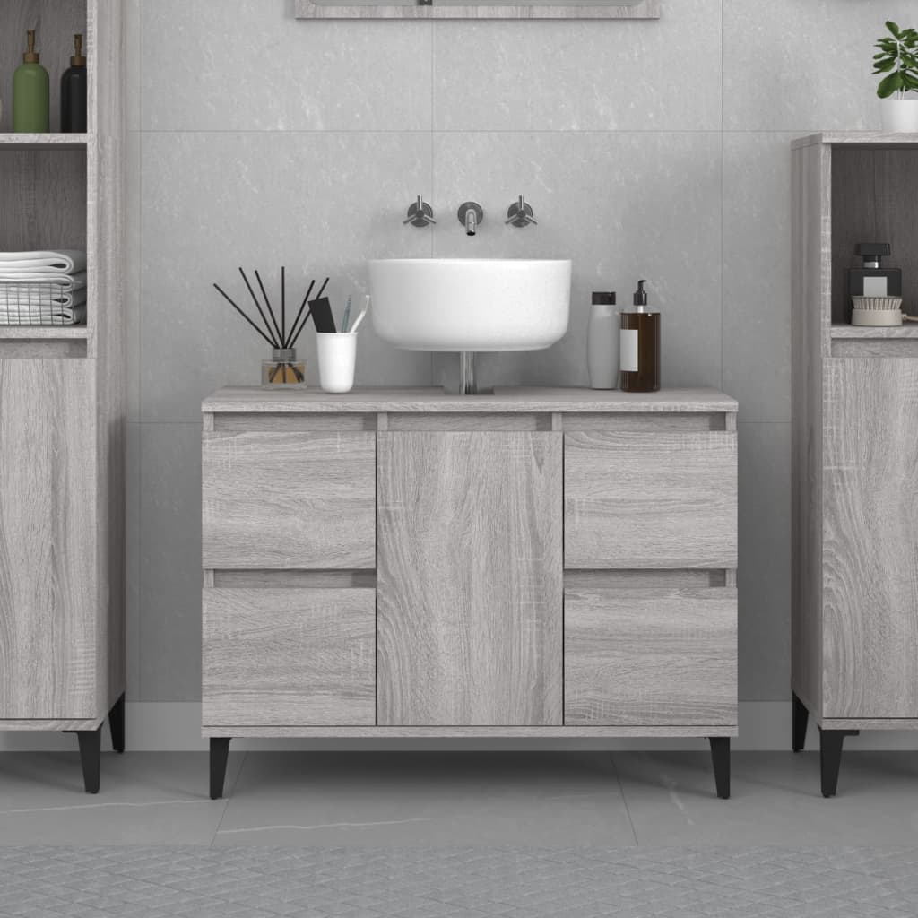 Wastafelkast 80X33X60 Cm Bewerkt Hout Eikenkleurig Grijs sonoma