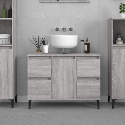 Wastafelkast 80X33X60 Cm Bewerkt Hout Eikenkleurig Grijs sonoma