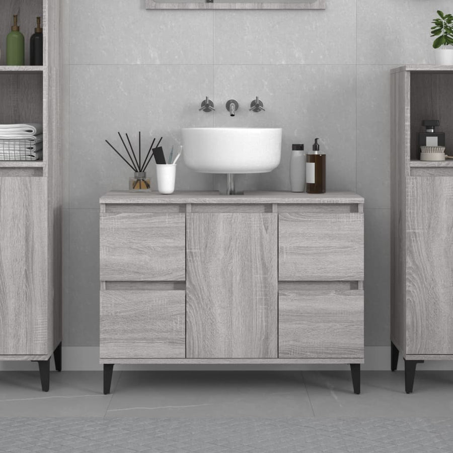 Wastafelkast 80X33X60 Cm Bewerkt Hout Eikenkleurig Grijs sonoma