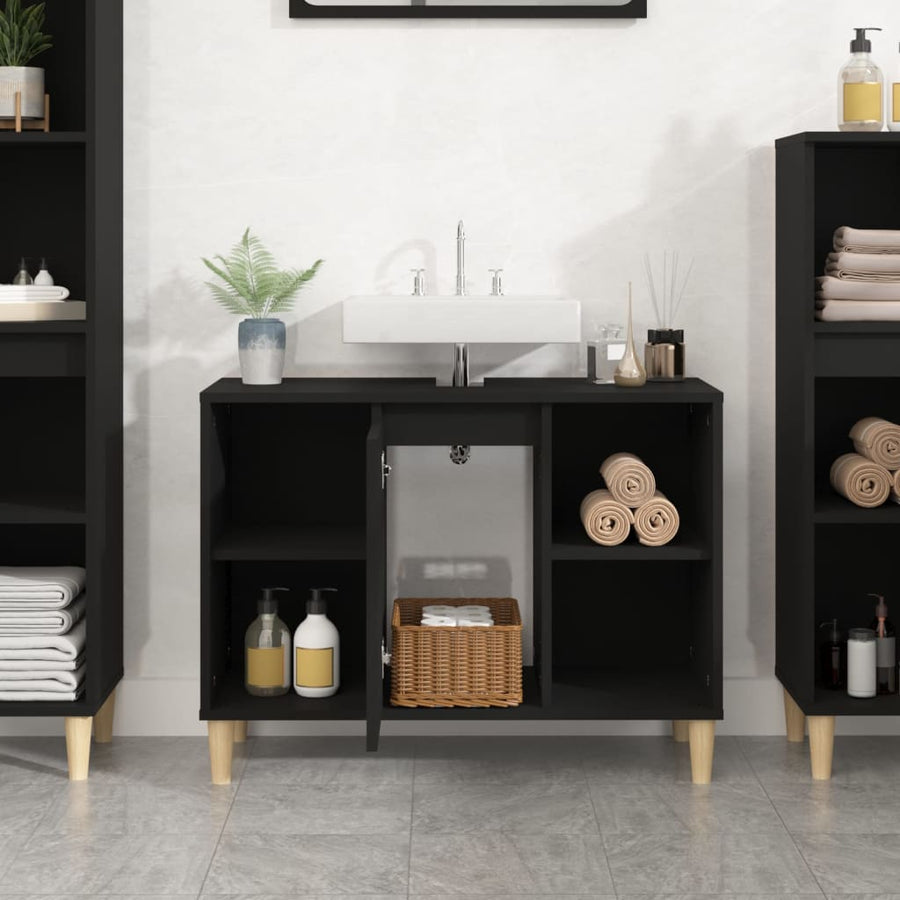 Wastafelkast 80X33X60 Cm Bewerkt Hout Zwart