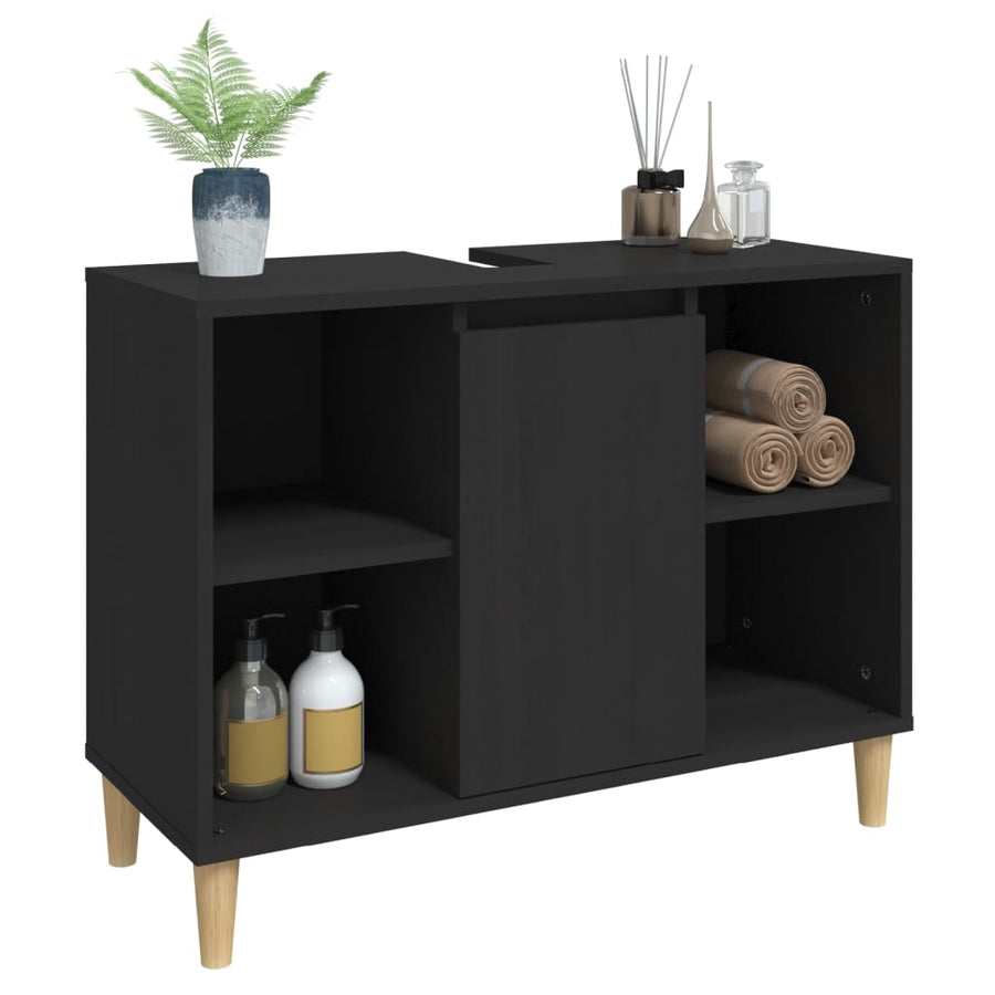 Wastafelkast 80X33X60 Cm Bewerkt Hout Zwart