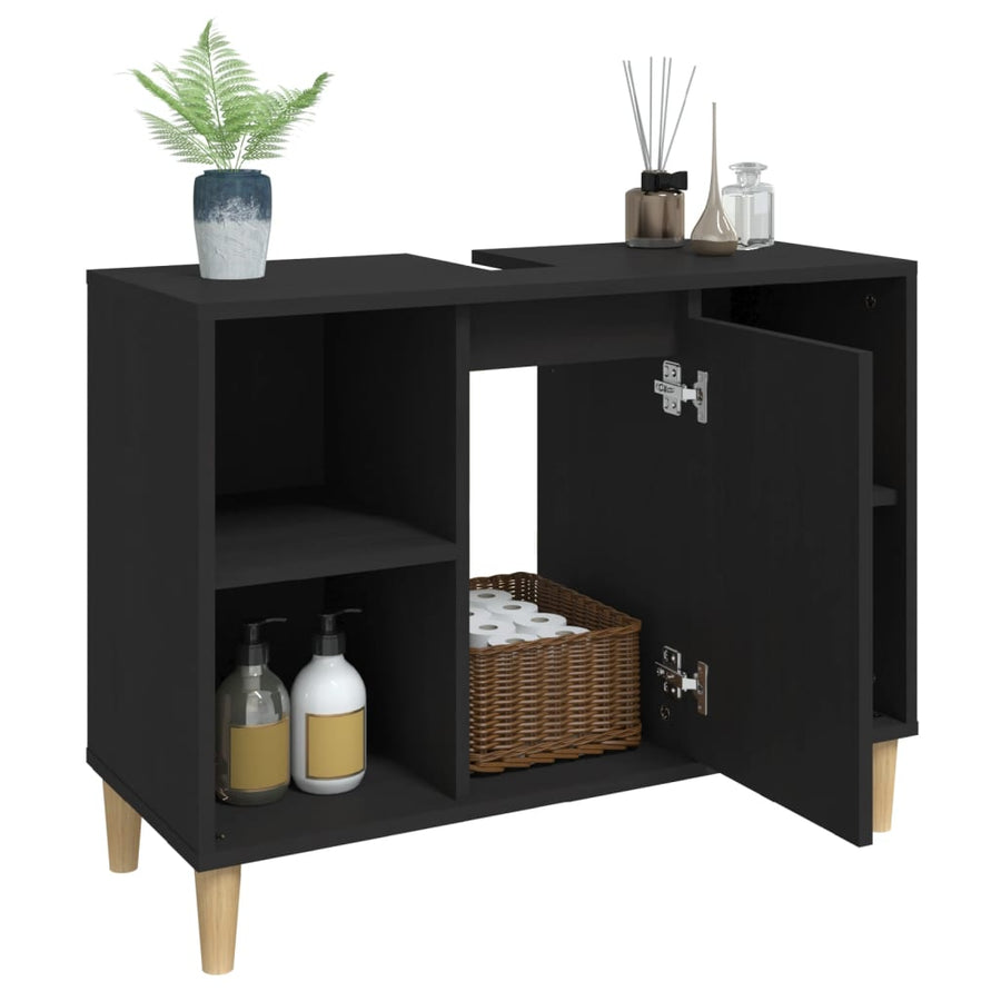Wastafelkast 80X33X60 Cm Bewerkt Hout Zwart