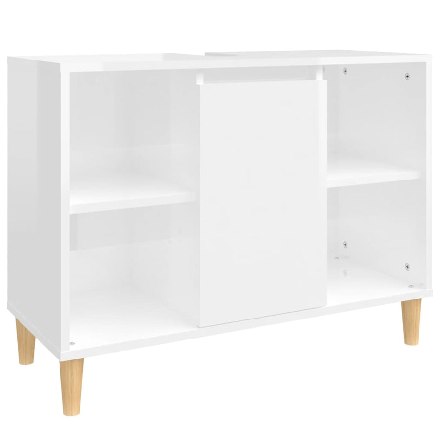 Wastafelkast 80X33X60 Cm Bewerkt Hout Hoogglans wit