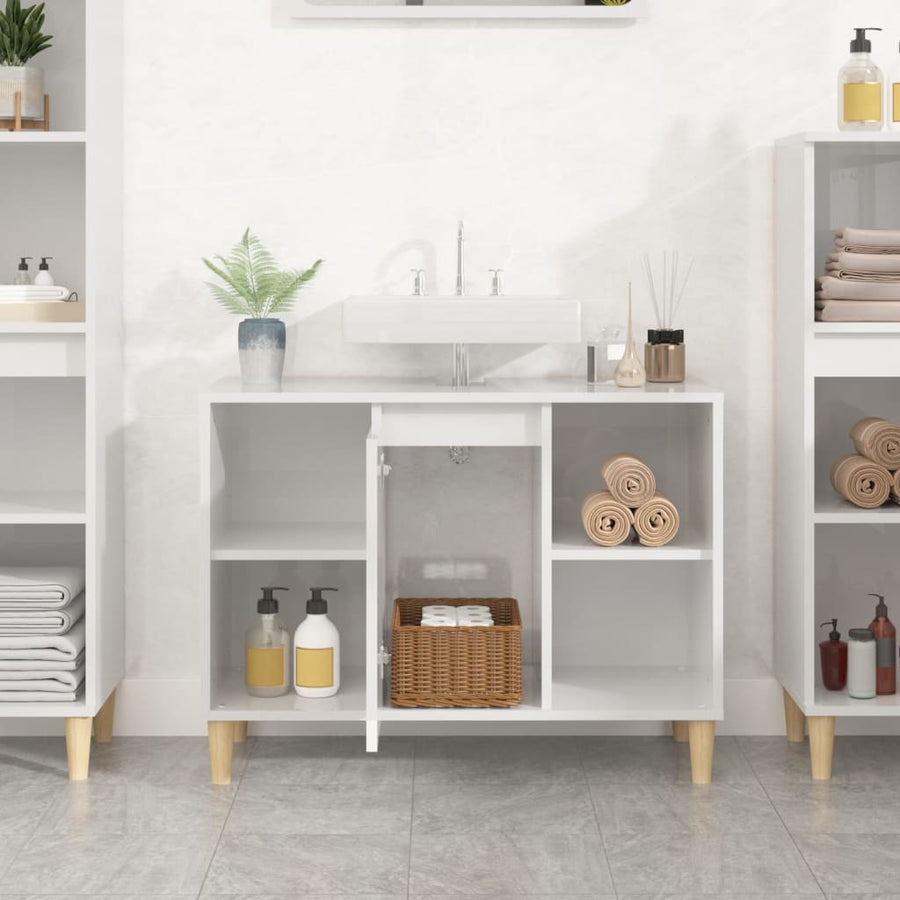 Wastafelkast 80X33X60 Cm Bewerkt Hout Hoogglans wit