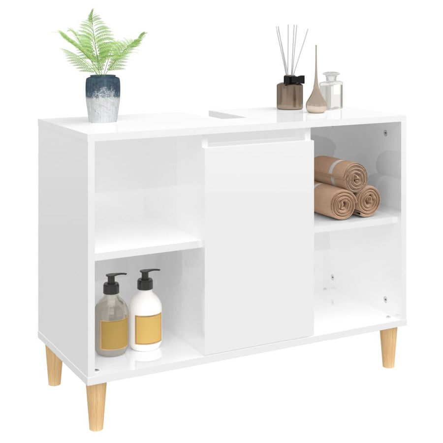 Wastafelkast 80X33X60 Cm Bewerkt Hout Hoogglans wit