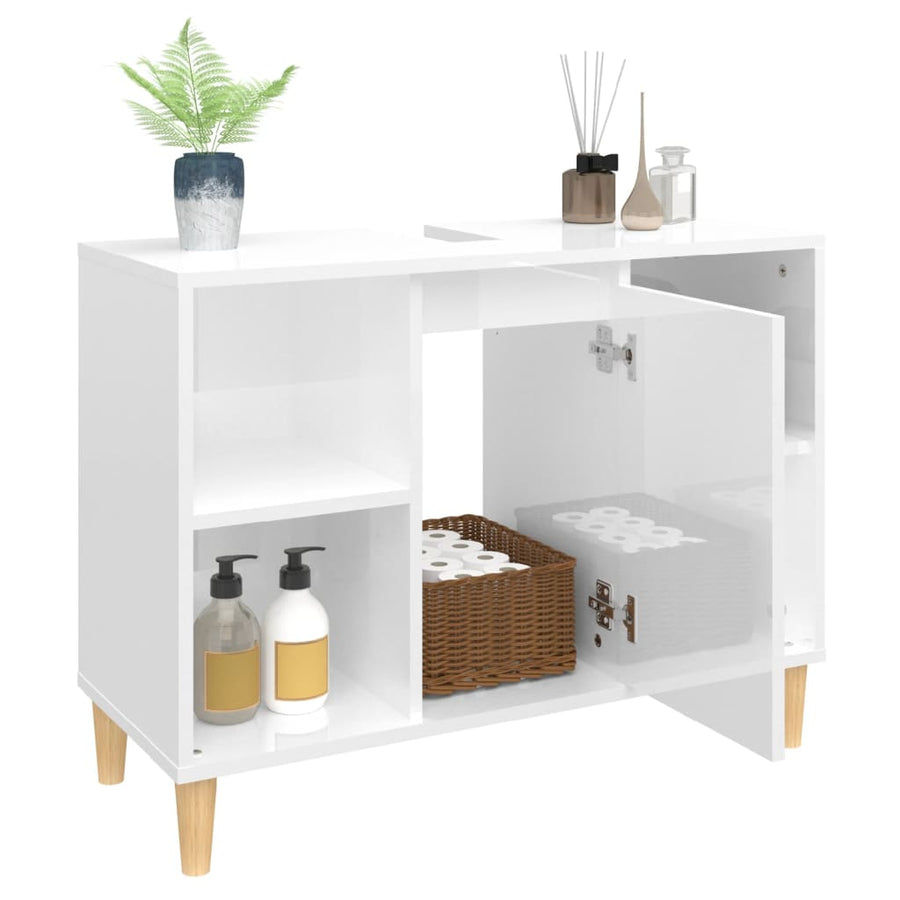 Wastafelkast 80X33X60 Cm Bewerkt Hout Hoogglans wit