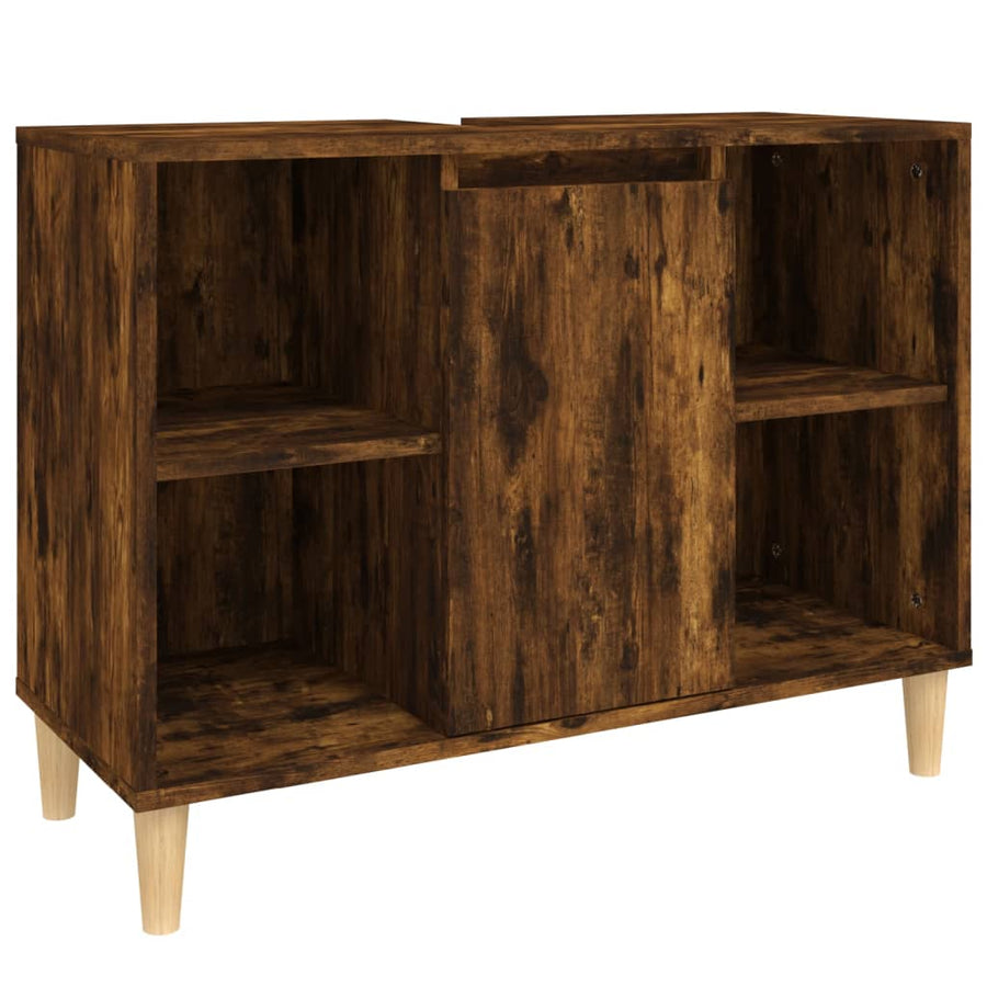 Wastafelkast 80X33X60 Cm Bewerkt Hout Kleurig Gerookt eiken