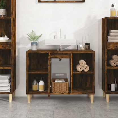 Wastafelkast 80X33X60 Cm Bewerkt Hout Kleurig Gerookt eiken