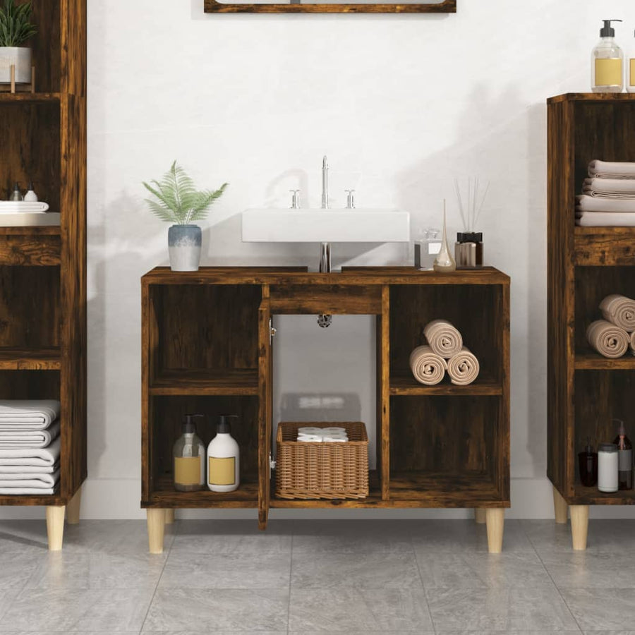 Wastafelkast 80X33X60 Cm Bewerkt Hout Kleurig Gerookt eiken