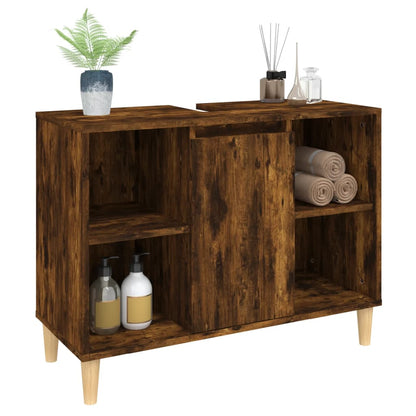 Wastafelkast 80X33X60 Cm Bewerkt Hout Kleurig Gerookt eiken
