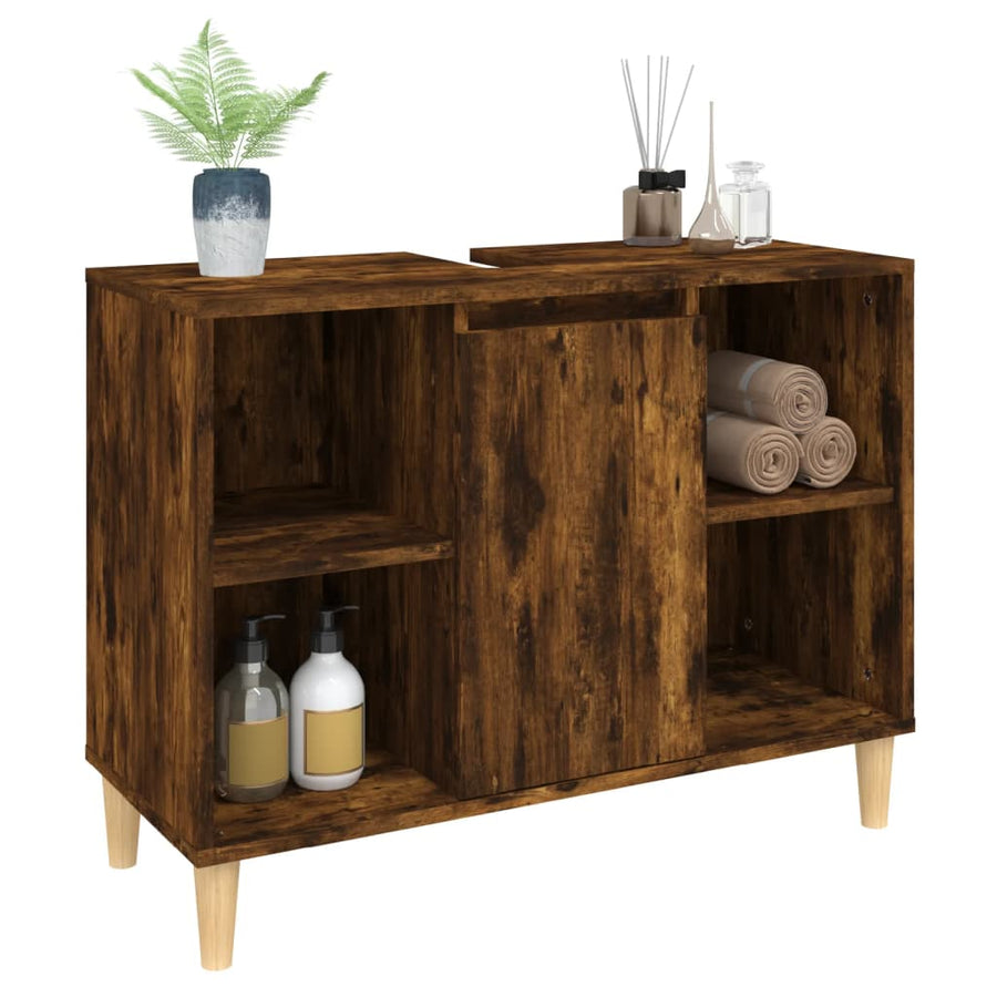 Wastafelkast 80X33X60 Cm Bewerkt Hout Kleurig Gerookt eiken