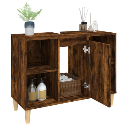 Wastafelkast 80X33X60 Cm Bewerkt Hout Kleurig Gerookt eiken