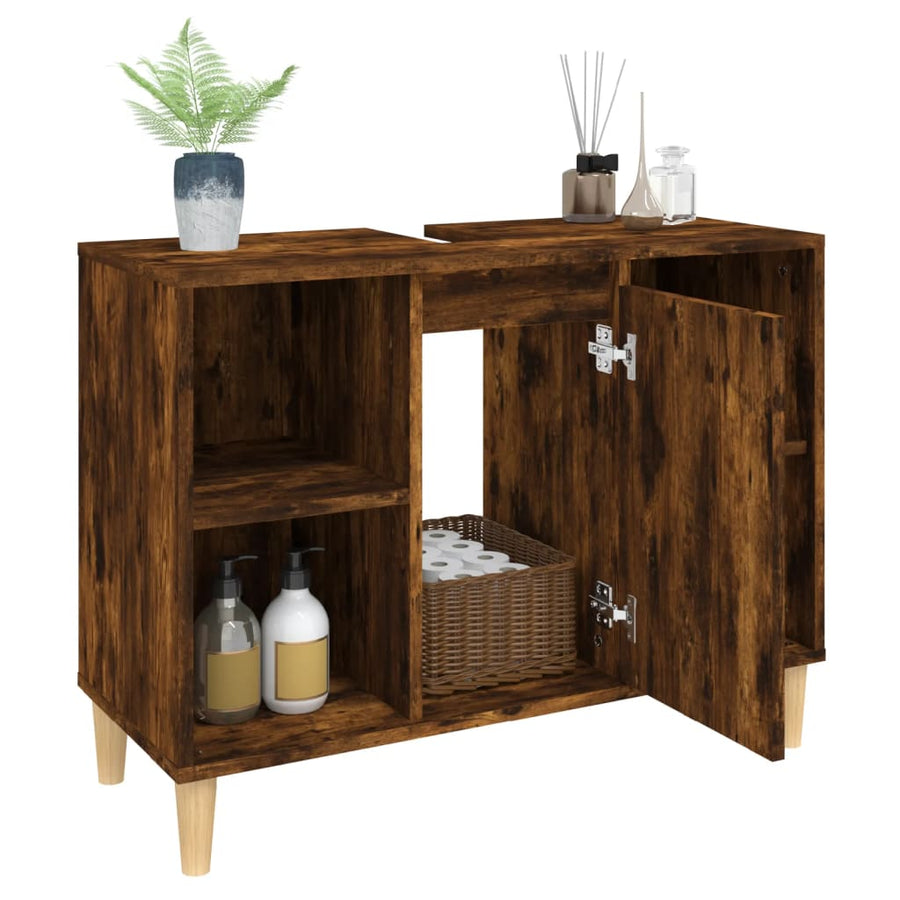 Wastafelkast 80X33X60 Cm Bewerkt Hout Kleurig Gerookt eiken
