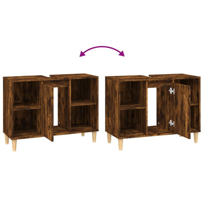 Wastafelkast 80X33X60 Cm Bewerkt Hout Kleurig Gerookt eiken