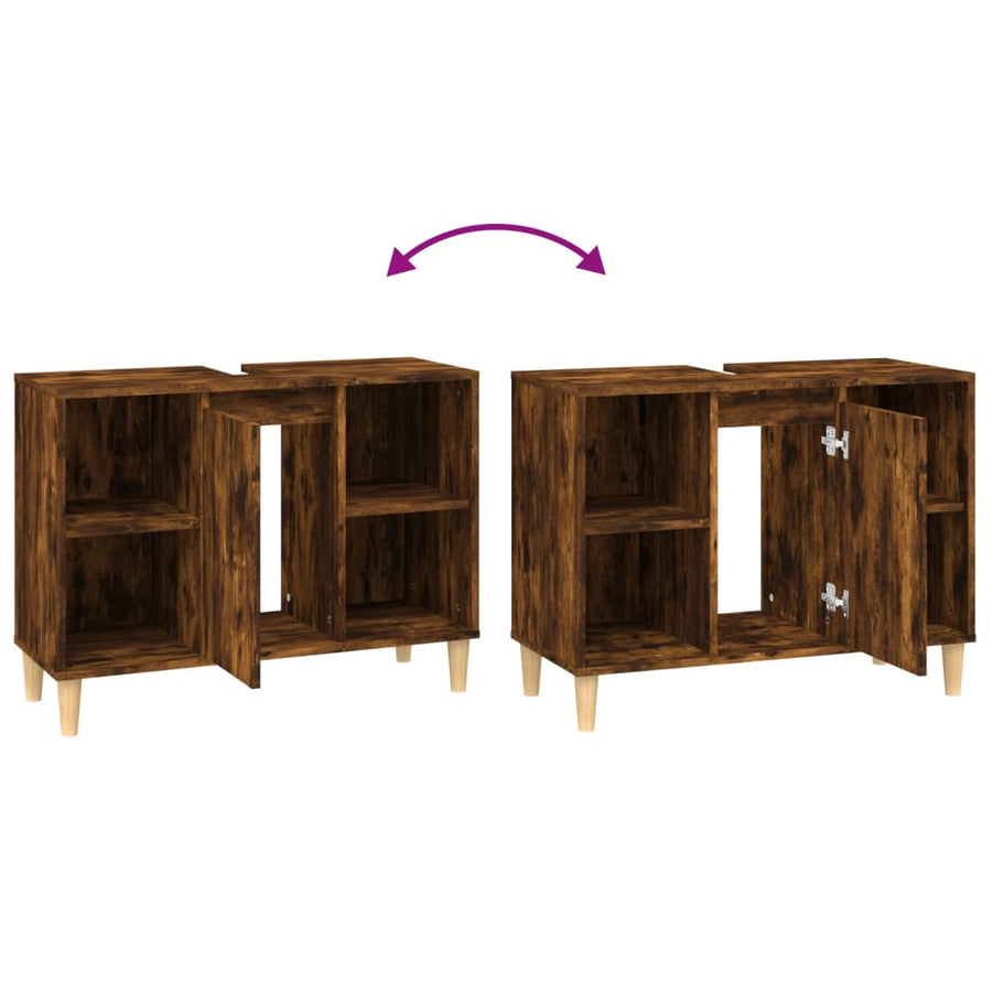 Wastafelkast 80X33X60 Cm Bewerkt Hout Kleurig Gerookt eiken