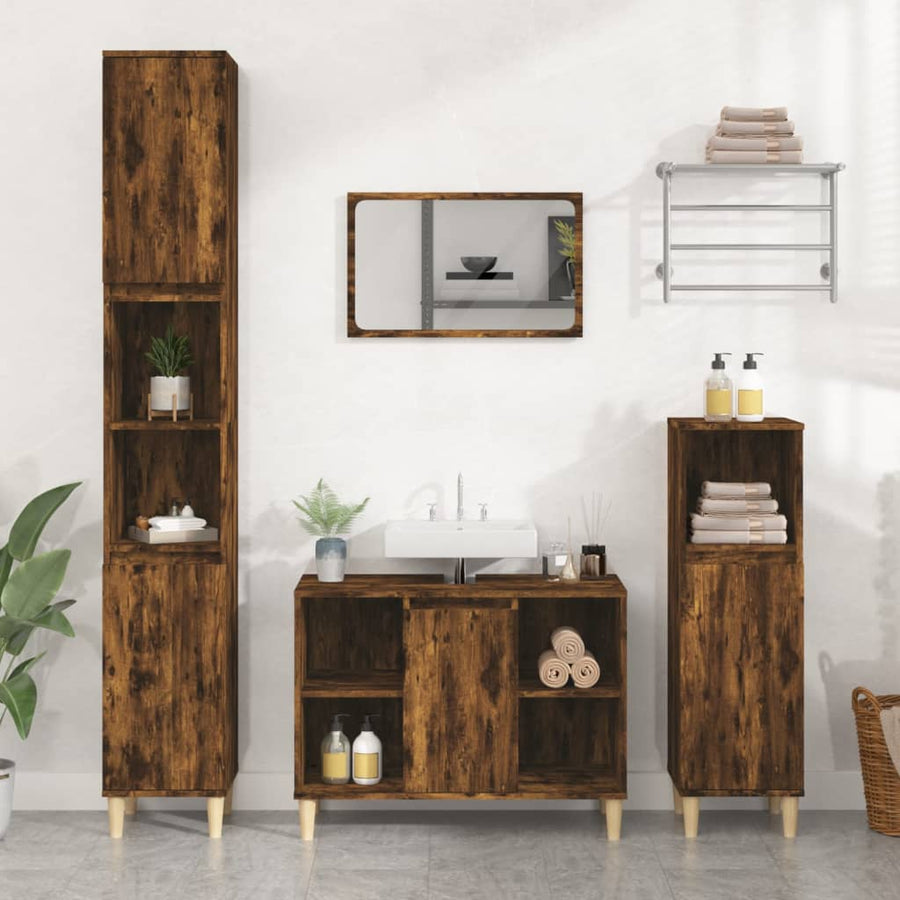 Wastafelkast 80X33X60 Cm Bewerkt Hout Kleurig Gerookt eiken