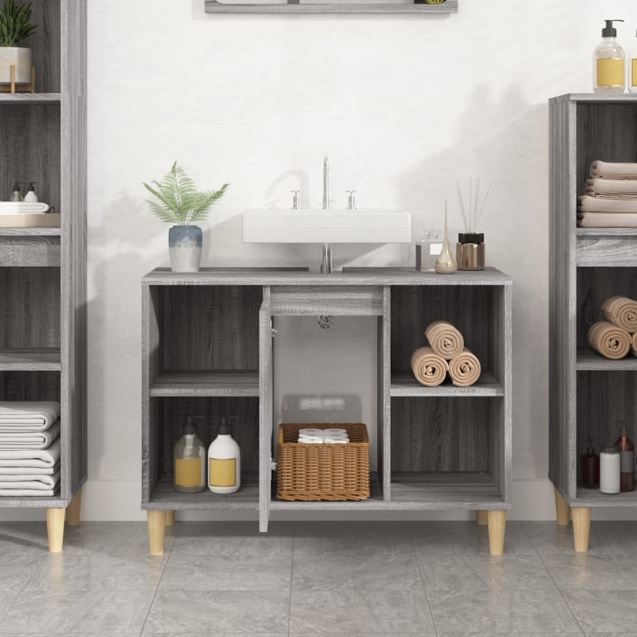 Wastafelkast 80X33X60 Cm Bewerkt Hout Eikenkleurig Grijs sonoma