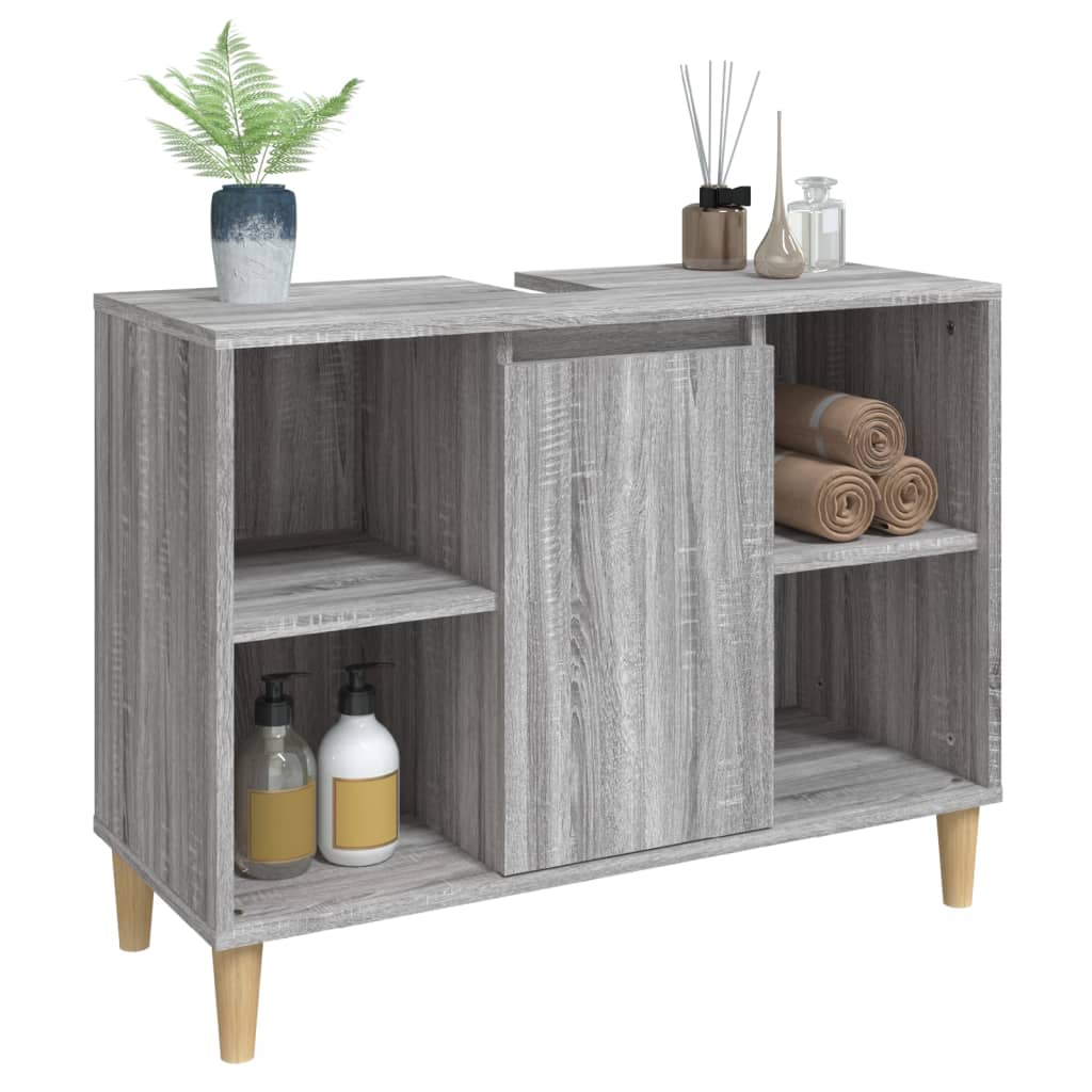 Wastafelkast 80X33X60 Cm Bewerkt Hout Eikenkleurig Grijs sonoma