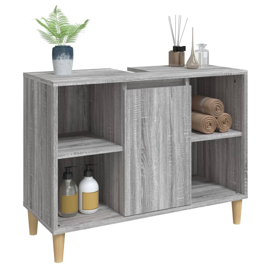 Wastafelkast 80X33X60 Cm Bewerkt Hout Eikenkleurig Grijs sonoma