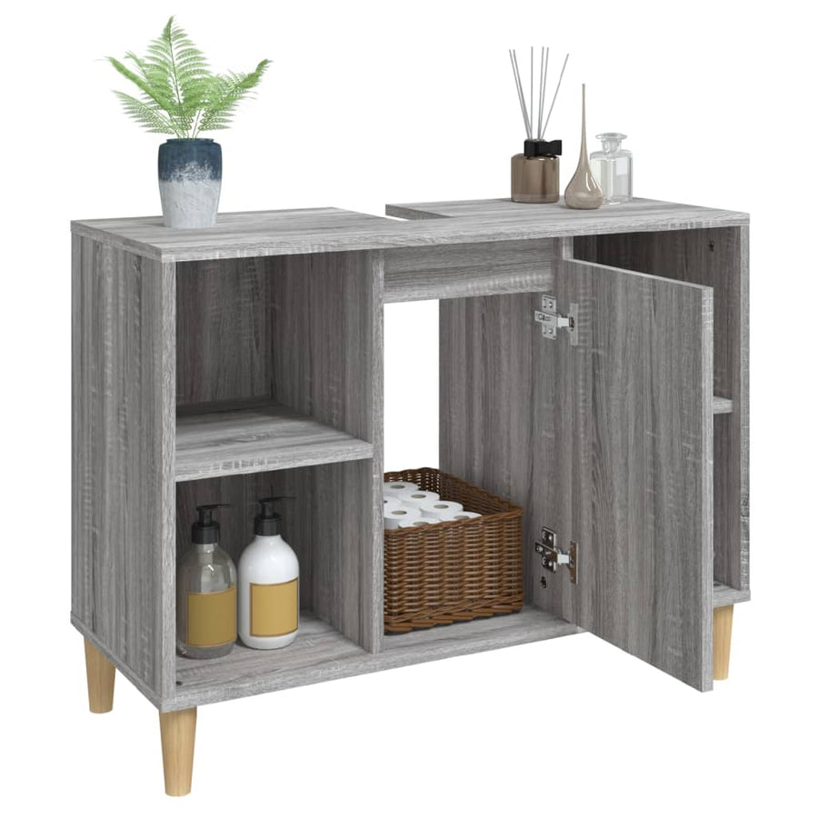 Wastafelkast 80X33X60 Cm Bewerkt Hout Eikenkleurig Grijs sonoma