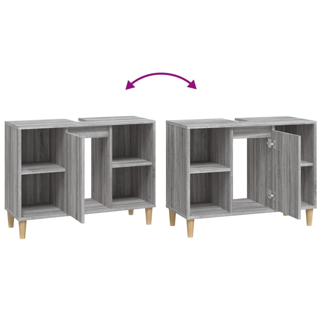 Wastafelkast 80X33X60 Cm Bewerkt Hout Eikenkleurig Grijs sonoma