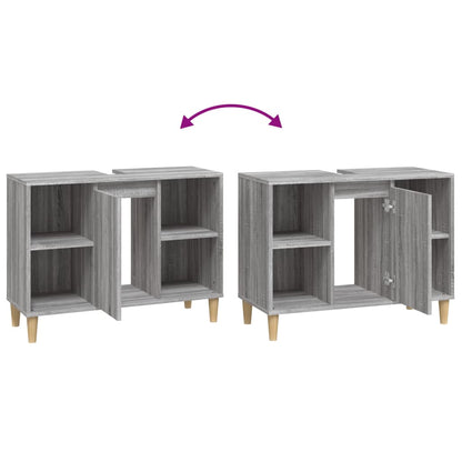 Wastafelkast 80X33X60 Cm Bewerkt Hout Eikenkleurig Grijs sonoma
