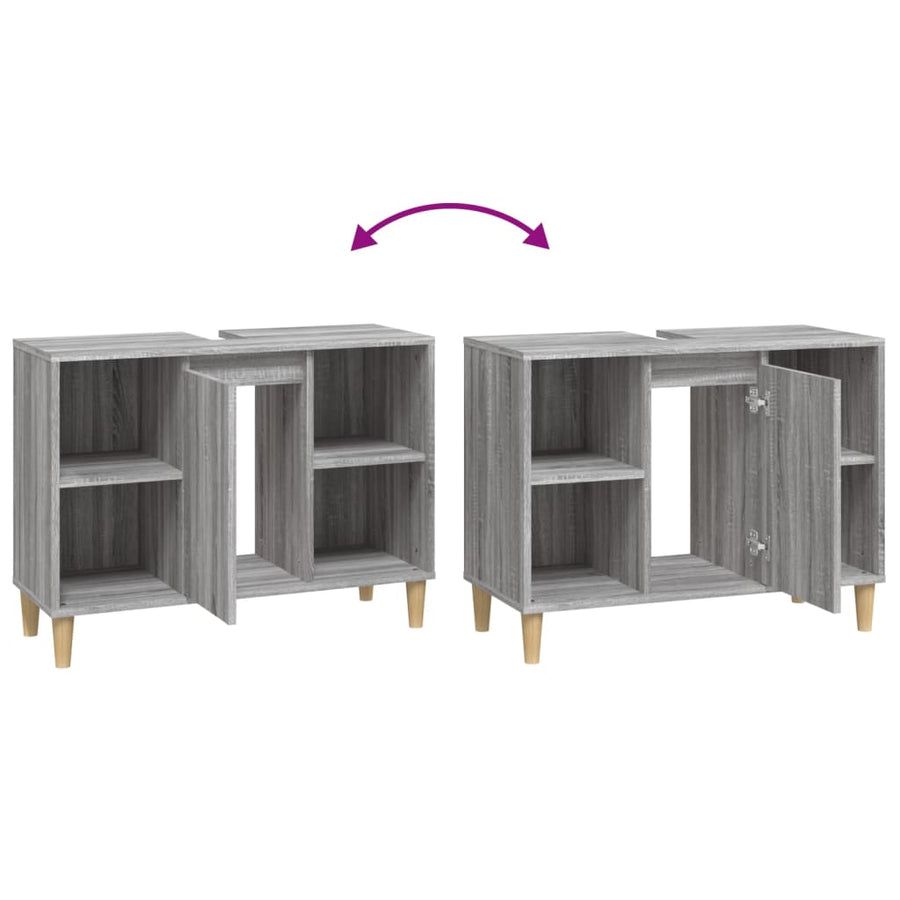 Wastafelkast 80X33X60 Cm Bewerkt Hout Eikenkleurig Grijs sonoma