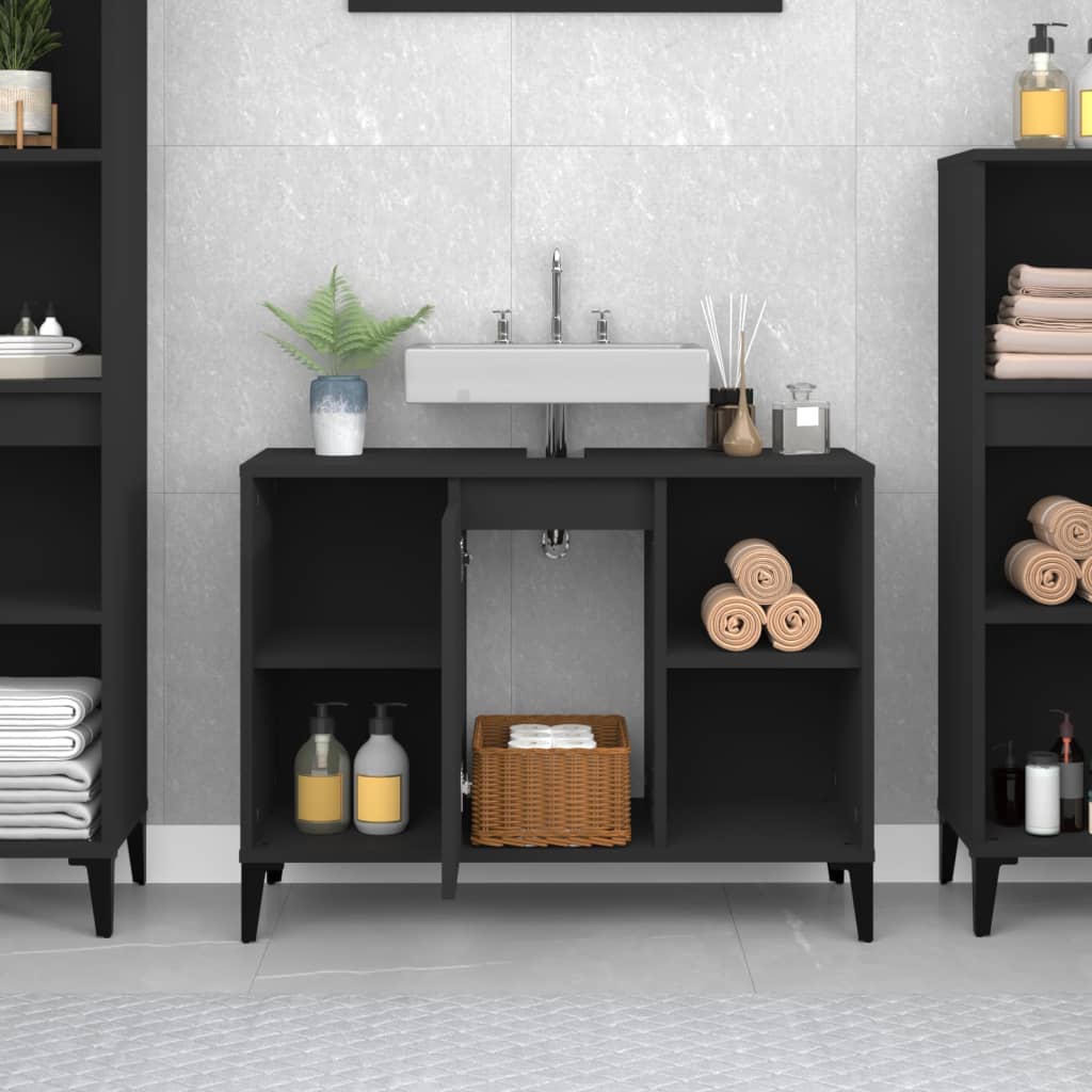 Wastafelkast 80X33X60 Cm Bewerkt Hout Zwart