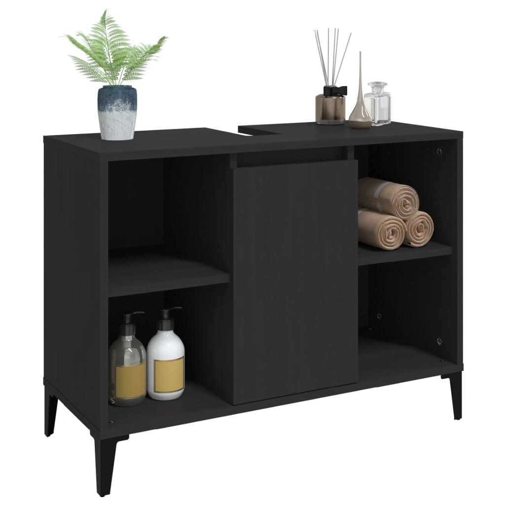 Wastafelkast 80X33X60 Cm Bewerkt Hout Zwart