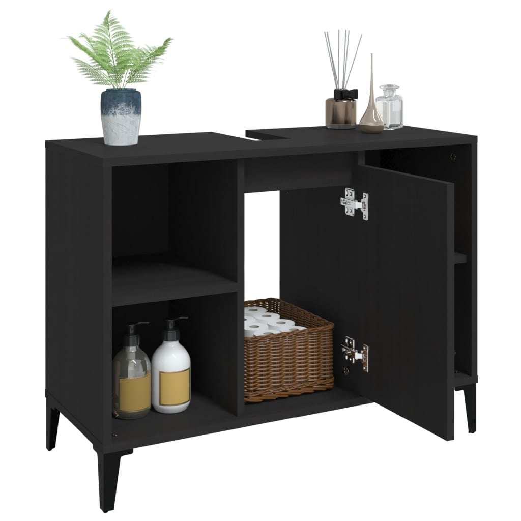 Wastafelkast 80X33X60 Cm Bewerkt Hout Zwart