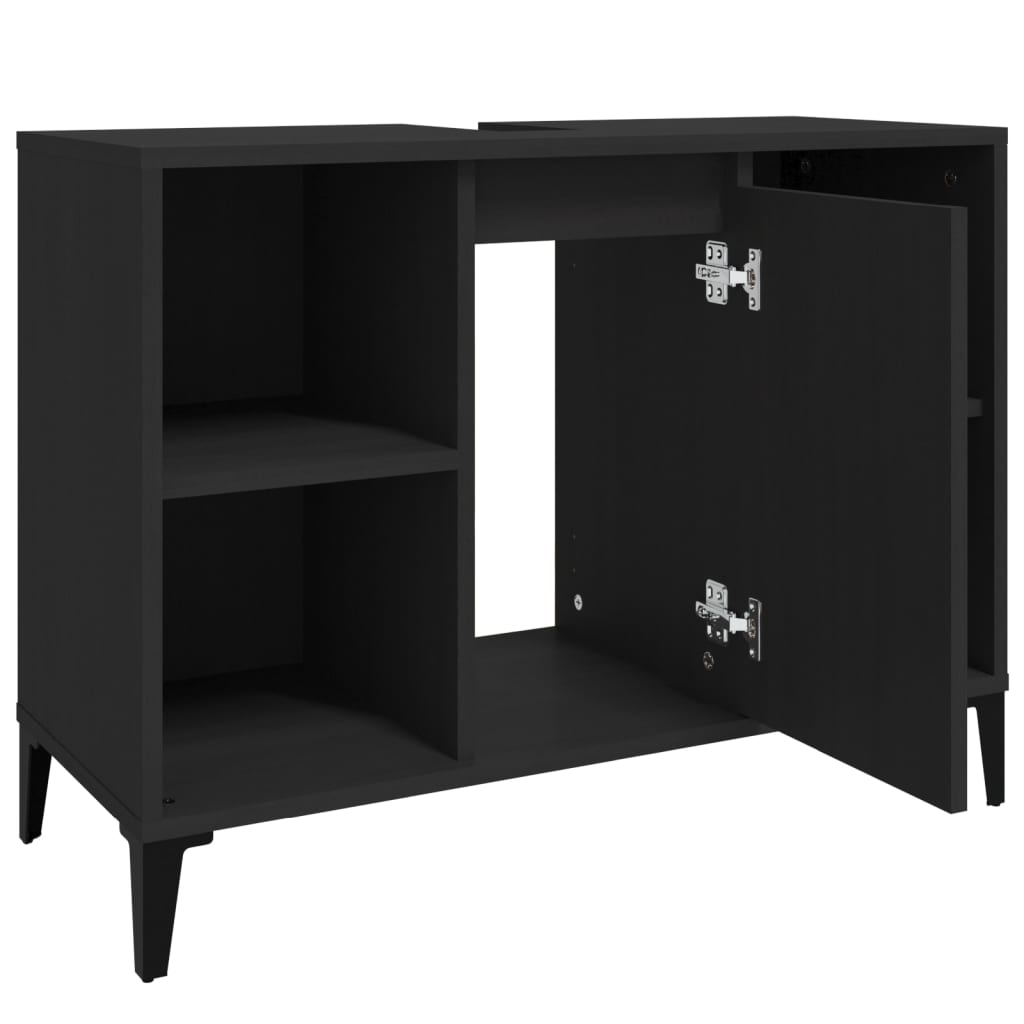 Wastafelkast 80X33X60 Cm Bewerkt Hout Zwart