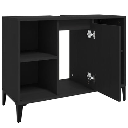 Wastafelkast 80X33X60 Cm Bewerkt Hout Zwart