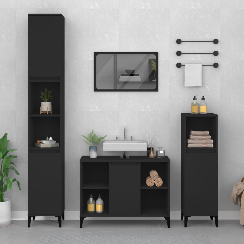 Wastafelkast 80X33X60 Cm Bewerkt Hout Zwart