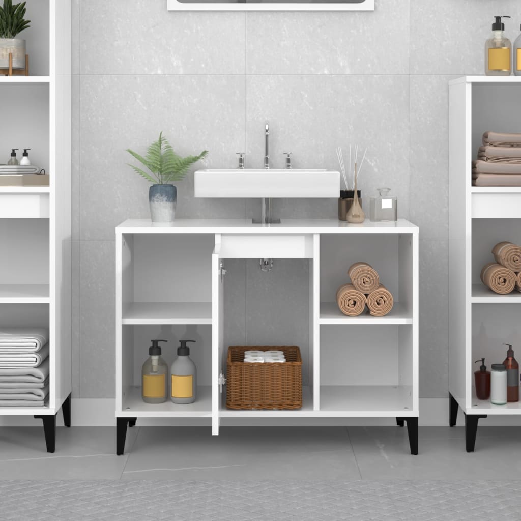 Wastafelkast 80X33X60 Cm Bewerkt Hout Hoogglans wit