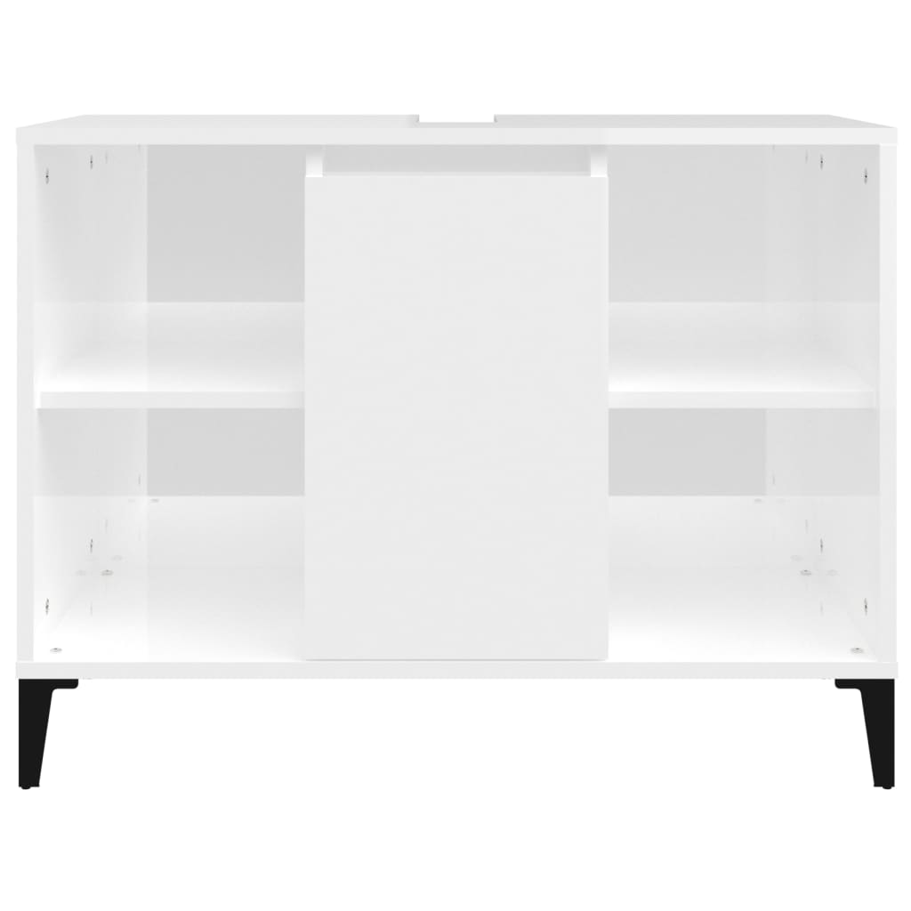 Wastafelkast 80X33X60 Cm Bewerkt Hout Hoogglans wit
