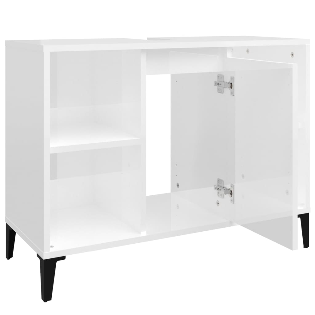 Wastafelkast 80X33X60 Cm Bewerkt Hout Hoogglans wit
