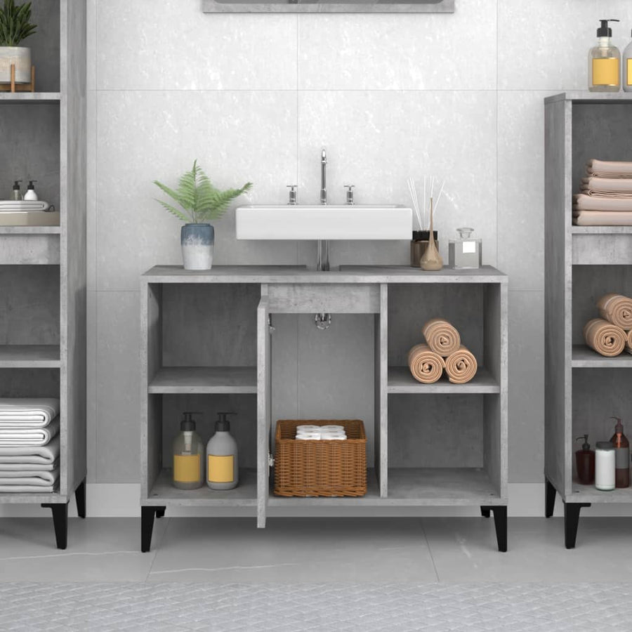 Wastafelkast 80X33X60 Cm Bewerkt Hout Betongrijs