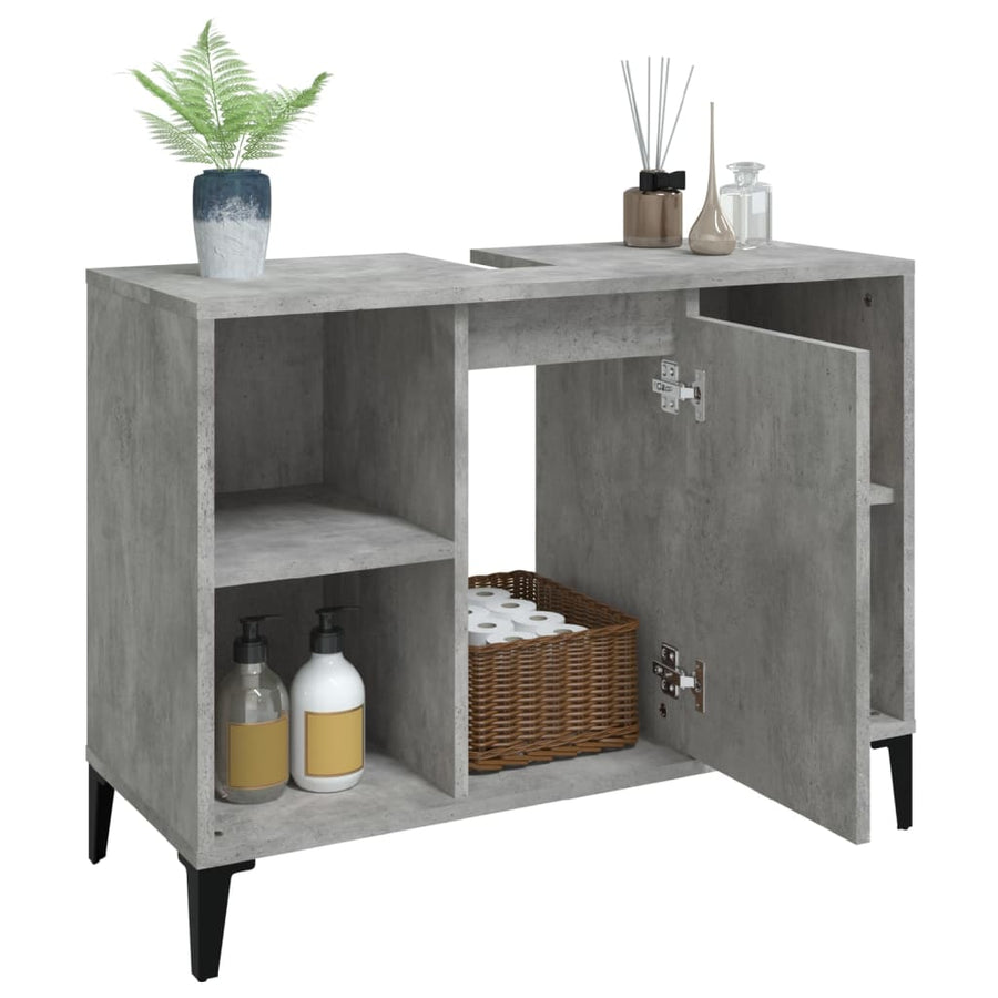 Wastafelkast 80X33X60 Cm Bewerkt Hout Betongrijs