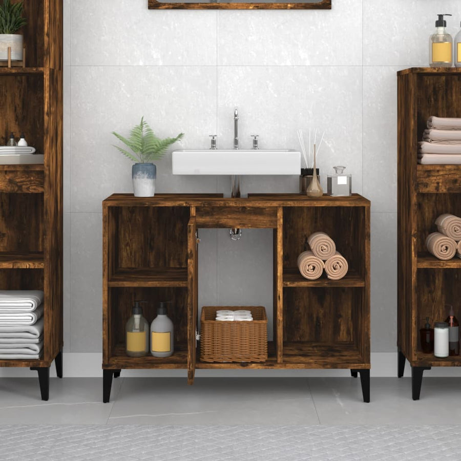 Wastafelkast 80X33X60 Cm Bewerkt Hout Kleurig Gerookt eiken