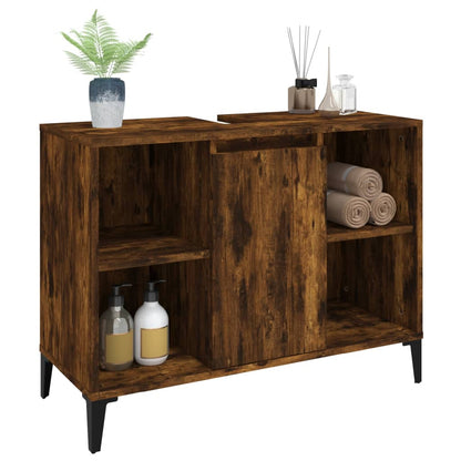 Wastafelkast 80X33X60 Cm Bewerkt Hout Kleurig Gerookt eiken