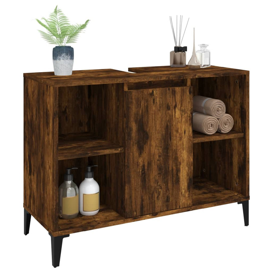 Wastafelkast 80X33X60 Cm Bewerkt Hout Kleurig Gerookt eiken
