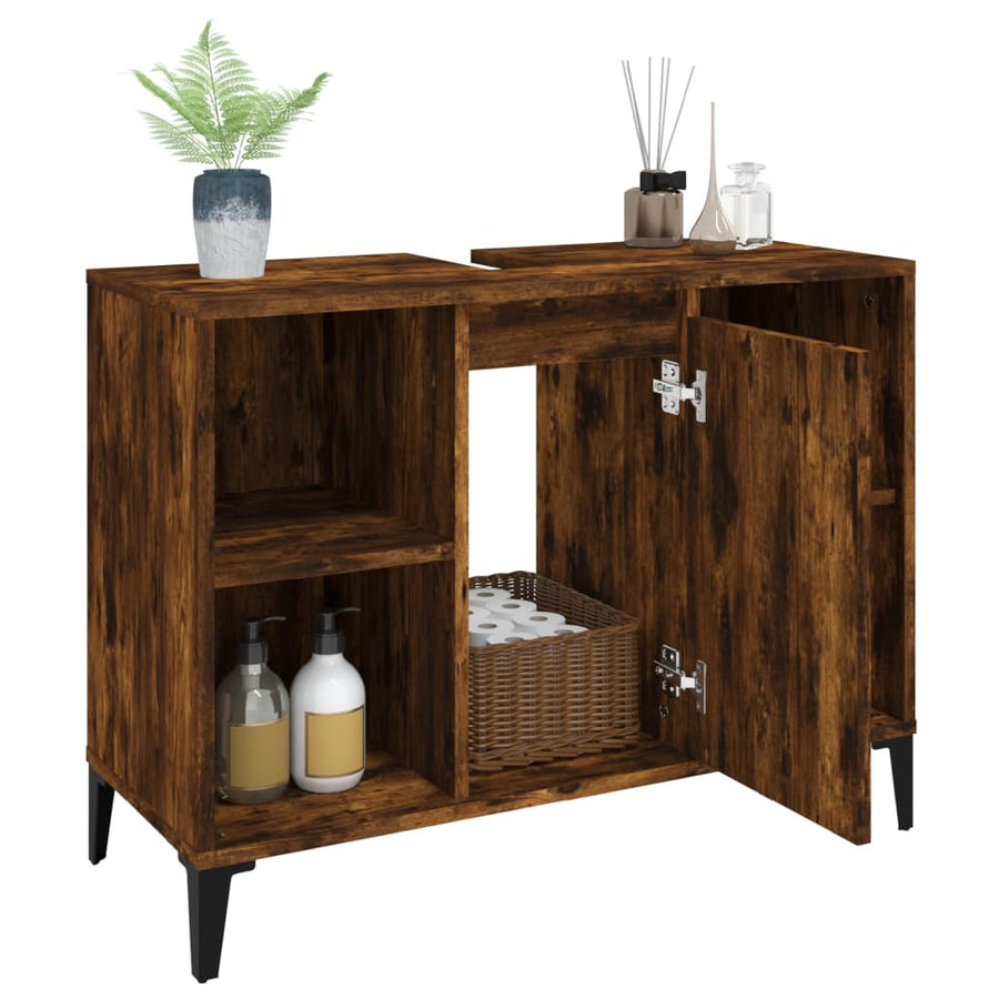 Wastafelkast 80X33X60 Cm Bewerkt Hout Kleurig Gerookt eiken