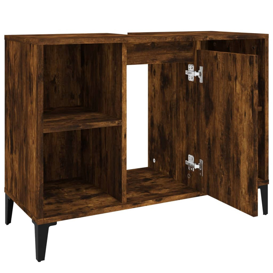 Wastafelkast 80X33X60 Cm Bewerkt Hout Kleurig Gerookt eiken