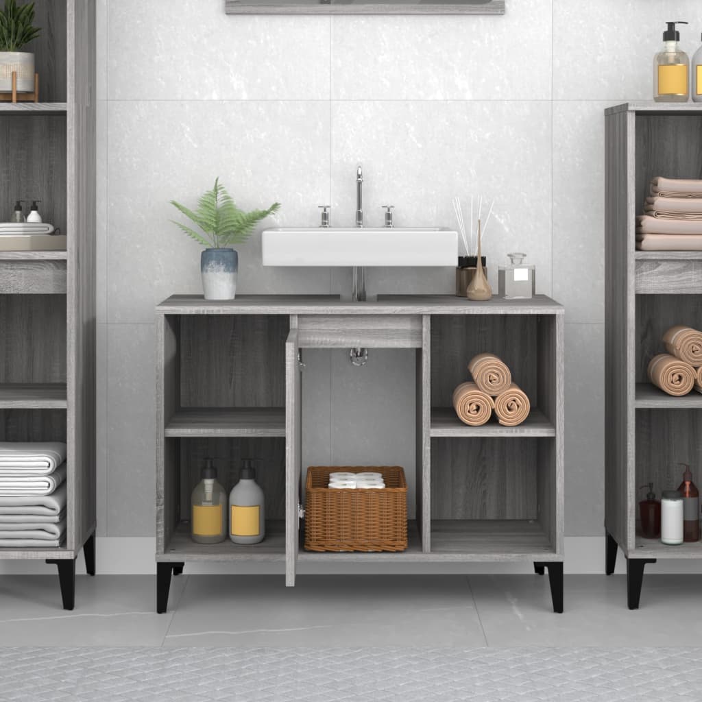 Wastafelkast 80X33X60 Cm Bewerkt Hout Eikenkleurig Grijs sonoma