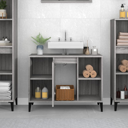 Wastafelkast 80X33X60 Cm Bewerkt Hout Eikenkleurig Grijs sonoma